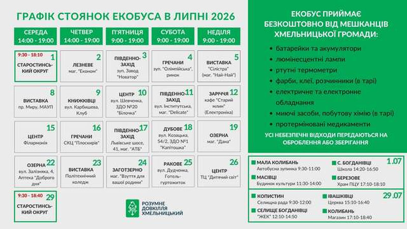 У Хмельницькому оприлюднили графік роботи екобуса на липень
